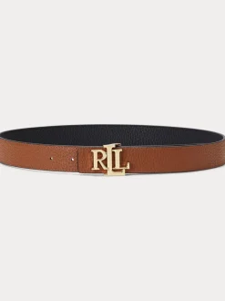Ceintuurs*Lauren Ralph Lauren 2,5cm Omkeerbare kiezelkleurige leren riem met logo