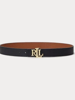 Ceintuurs*Lauren Ralph Lauren 2,5cm Omkeerbare kiezelkleurige leren riem met logo
