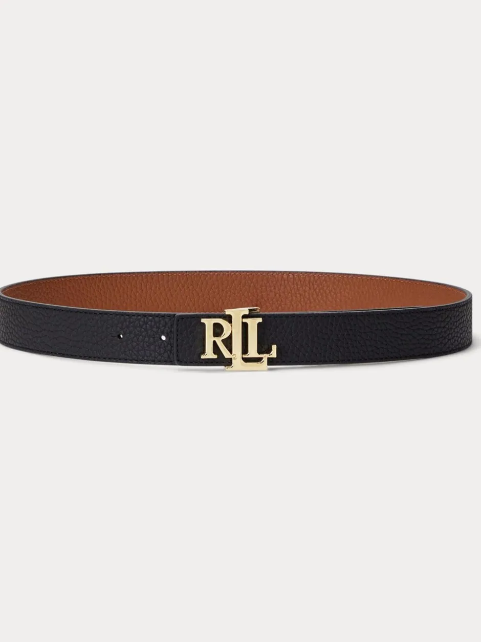 Ceintuurs*Lauren Ralph Lauren 2,5cm Omkeerbare kiezelkleurige leren riem met logo