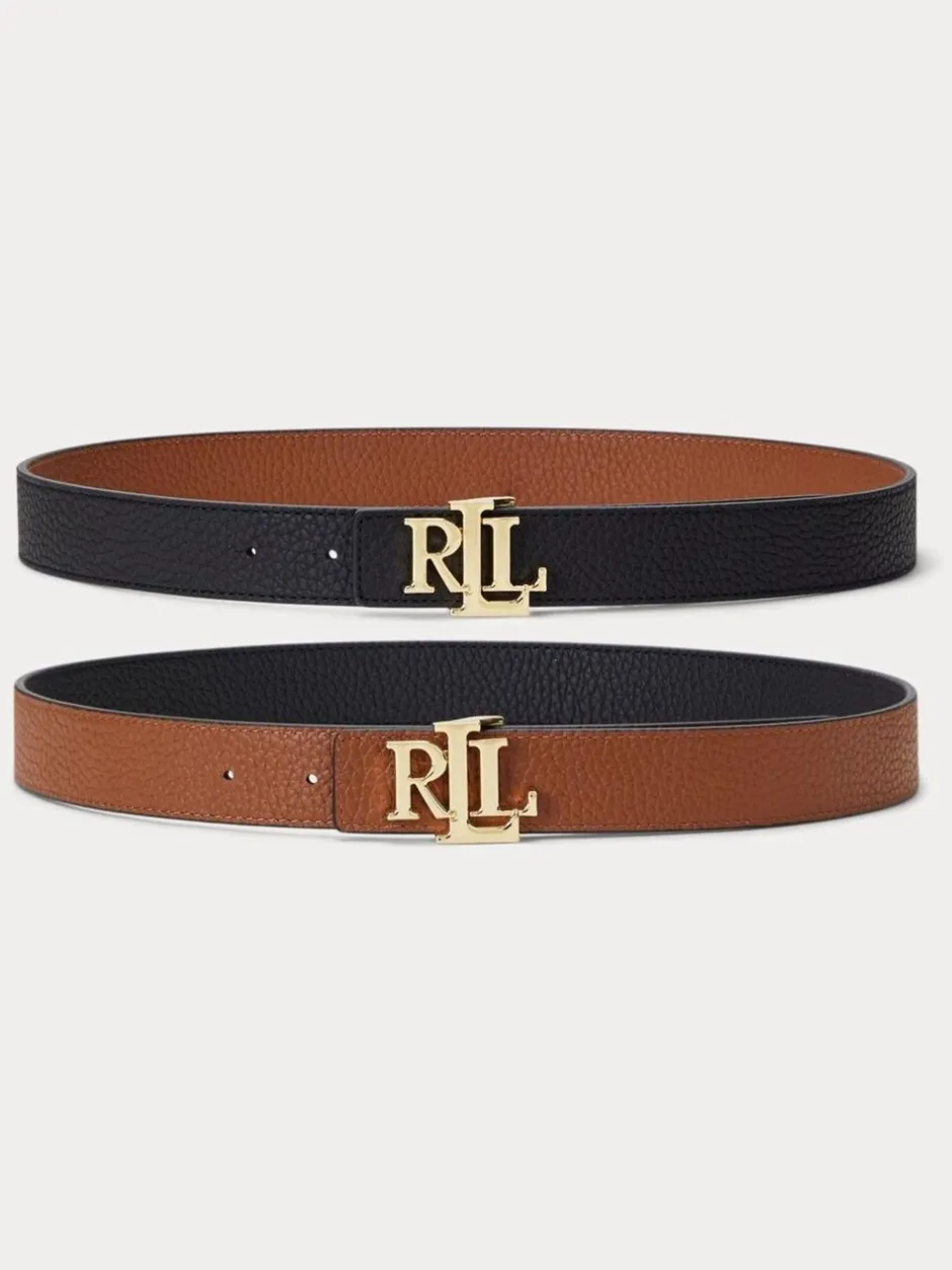 Ceintuurs*Lauren Ralph Lauren 2,5cm Omkeerbare kiezelkleurige leren riem met logo