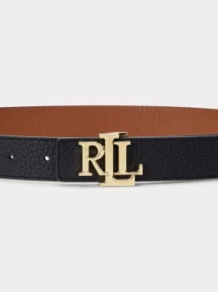 Ceintuurs*Lauren Ralph Lauren 2,5cm Omkeerbare kiezelkleurige leren riem met logo