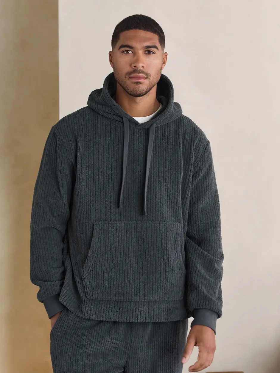 Sweaters En Hoody´S|Sweaters En Hoody´S*Next - Borg Fleece Ribbed Texture Hoodie Leisteen grijs