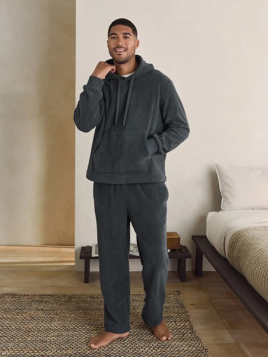 Sweaters En Hoody´S|Sweaters En Hoody´S*Next - Borg Fleece Ribbed Texture Hoodie Leisteen grijs