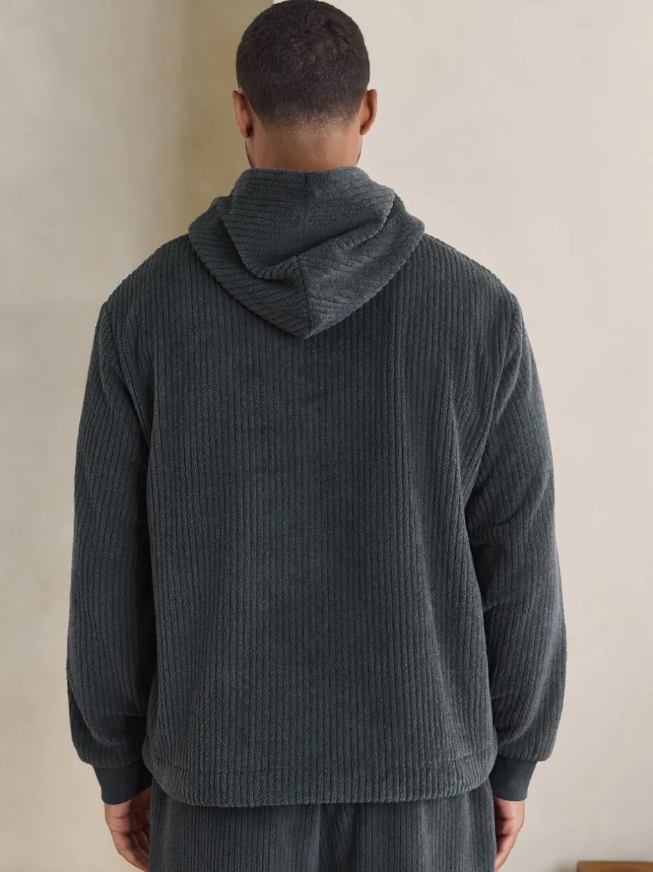 Sweaters En Hoody´S|Sweaters En Hoody´S*Next - Borg Fleece Ribbed Texture Hoodie Leisteen grijs