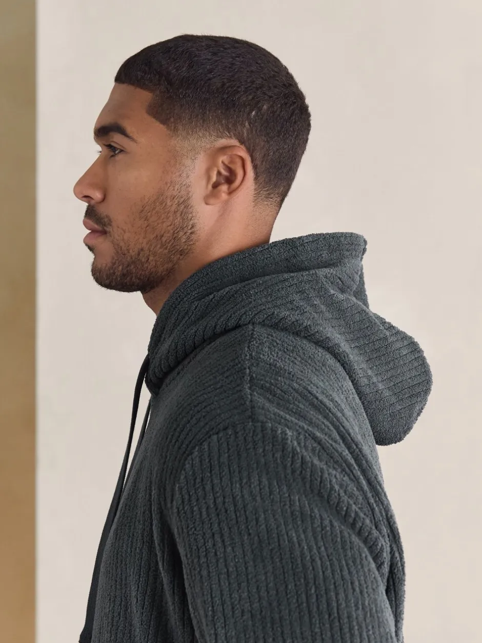 Sweaters En Hoody´S|Sweaters En Hoody´S*Next - Borg Fleece Ribbed Texture Hoodie Leisteen grijs