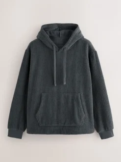 Sweaters En Hoody´S|Sweaters En Hoody´S*Next - Borg Fleece Ribbed Texture Hoodie Leisteen grijs