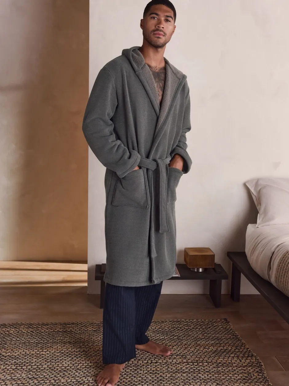 Loungewear|Kamerjassen En Badjassen*Next - Geribbelde kamerjas met textuur Leisteen grijs