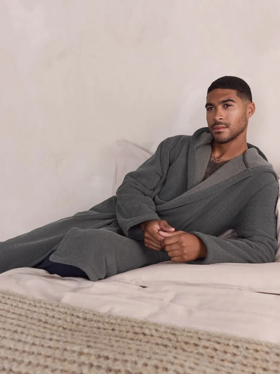 Loungewear|Kamerjassen En Badjassen*Next - Geribbelde kamerjas met textuur Leisteen grijs