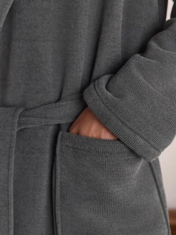 Loungewear|Kamerjassen En Badjassen*Next - Geribbelde kamerjas met textuur Leisteen grijs