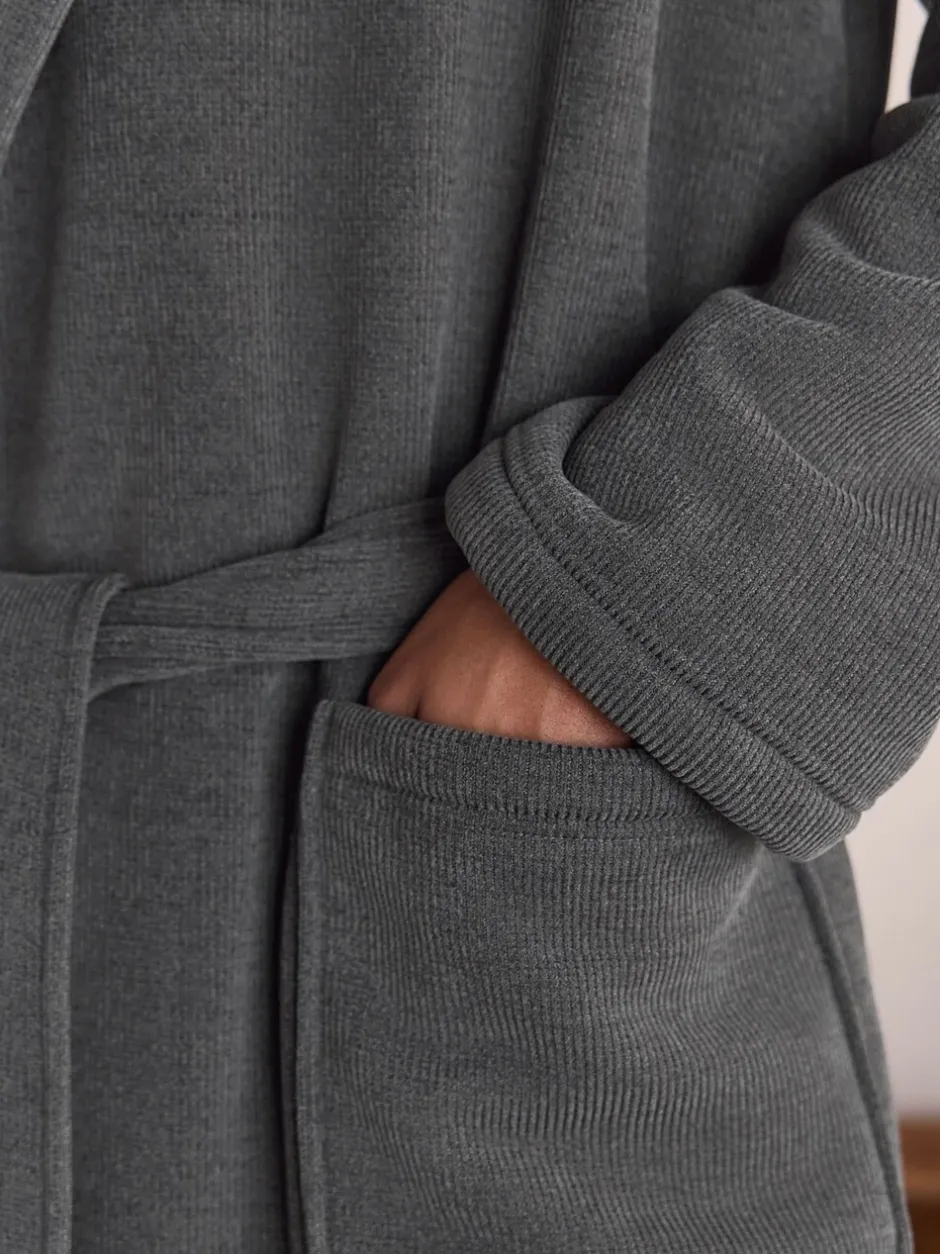Loungewear|Kamerjassen En Badjassen*Next - Geribbelde kamerjas met textuur Leisteen grijs