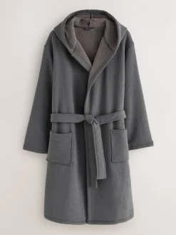Loungewear|Kamerjassen En Badjassen*Next - Geribbelde kamerjas met textuur Leisteen grijs