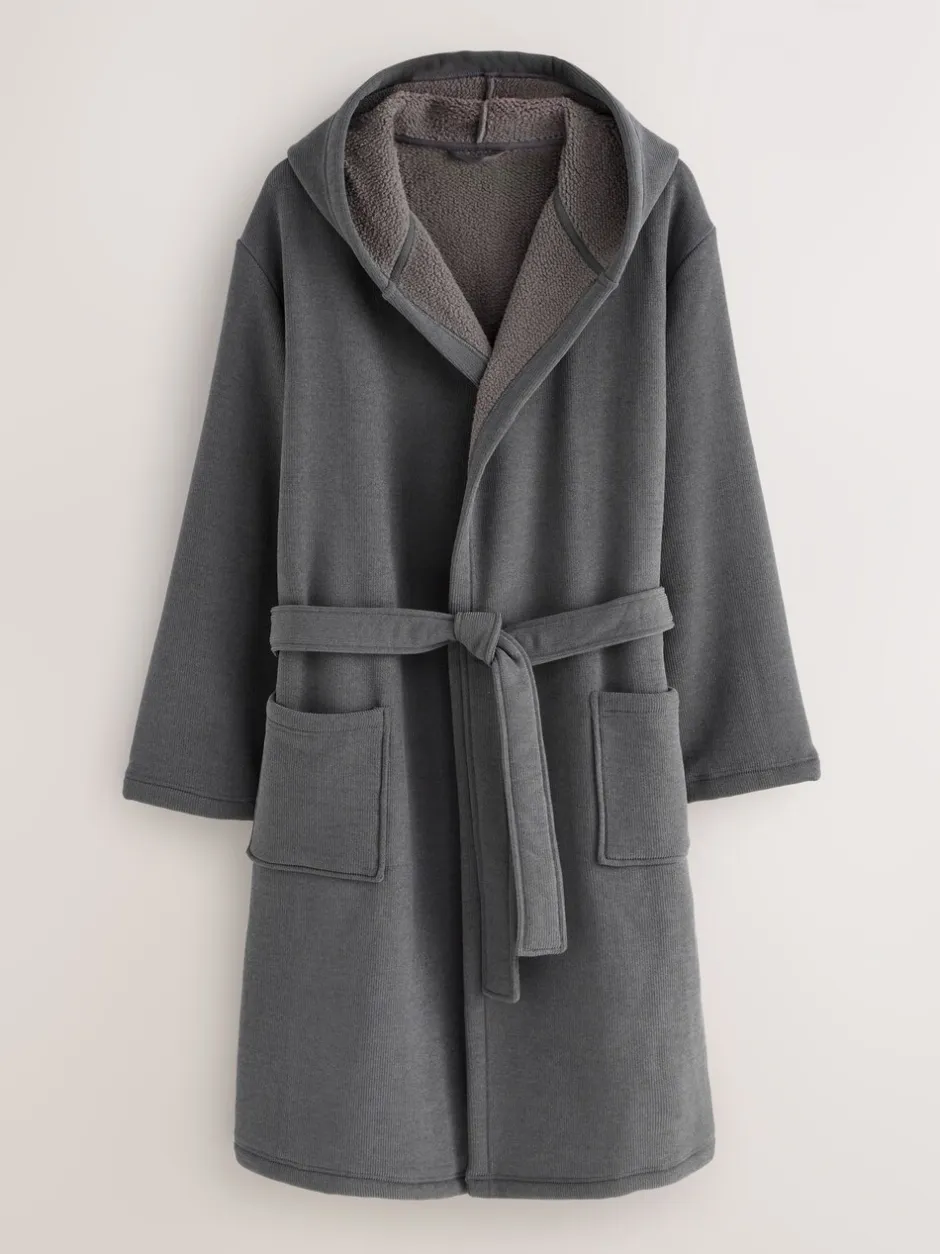 Loungewear|Kamerjassen En Badjassen*Next - Geribbelde kamerjas met textuur Leisteen grijs