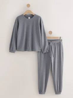 Pyjama's|Alle Nacht- En Loungekleding|Next Leisteen grijs - Gezellige pyjama met wafeldessin en lange mouwen