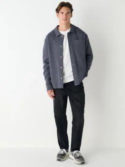 Formele Overhemden*Next - Linear Texture Popper Shacket Leisteen grijs