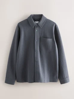 Formele Overhemden*Next - Linear Texture Popper Shacket Leisteen grijs