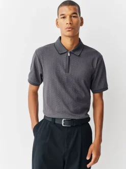 Poloshirts*Next - Slim Fit - Net jacquard poloshirt Leisteen grijs