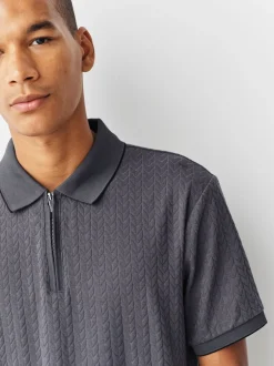 Poloshirts*Next - Slim Fit - Net jacquard poloshirt Leisteen grijs