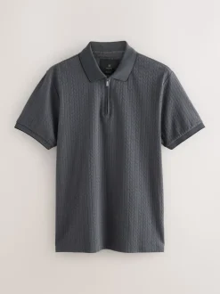 Poloshirts*Next - Slim Fit - Net jacquard poloshirt Leisteen grijs