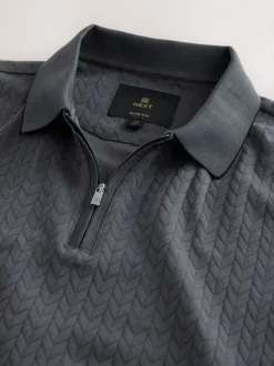Poloshirts*Next - Slim Fit - Net jacquard poloshirt Leisteen grijs