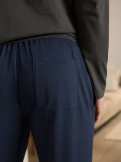 Pyjama's|Loungewear*Next - Jersey pyjamaset met lange mouwen Leisteengrijs/marineblauw