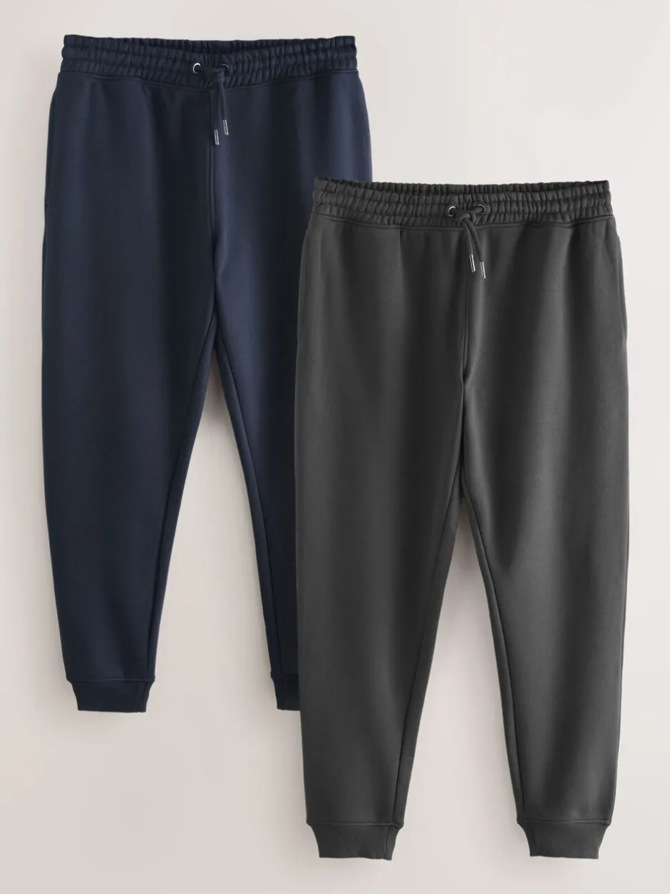 Joggingbroeken|Next - Slim Fit Brushback Heavyweight 2 Pack Joggers Leisteengrijs/marineblauw