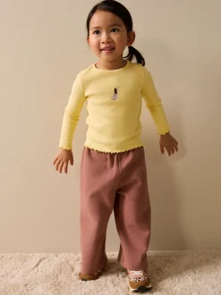 T-Shirts*Next - Long sleeve Embroidered Ribbed Top (3mths-7yrs) Lemon Yellow Dog