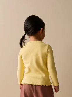 T-Shirts*Next - Long sleeve Embroidered Ribbed Top (3mths-7yrs) Lemon Yellow Dog