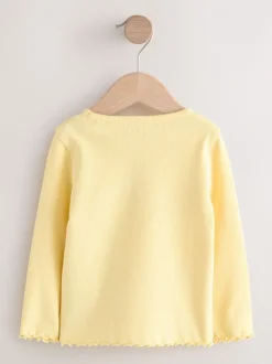 T-Shirts*Next - Long sleeve Embroidered Ribbed Top (3mths-7yrs) Lemon Yellow Dog