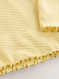 T-Shirts*Next - Long sleeve Embroidered Ribbed Top (3mths-7yrs) Lemon Yellow Dog