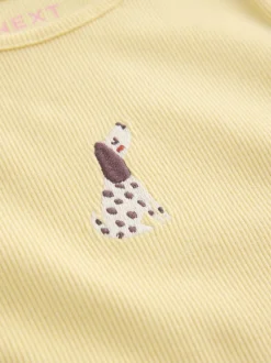 T-Shirts*Next - Long sleeve Embroidered Ribbed Top (3mths-7yrs) Lemon Yellow Dog