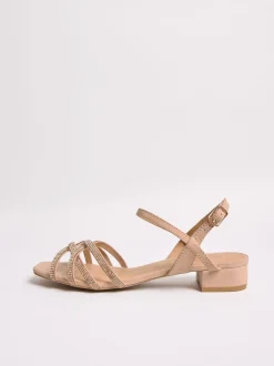 Ruimvallend En Extraruimvallend|Schoenen Met Hakken|Friends Like These - - Sandalen met lage blokhak en strass voor speciale gelegenheden Licht beige