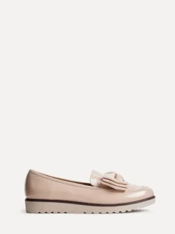 Lage Schoenen|Linzi - Cathy loafers met plateauzool en grote strik Licht beige