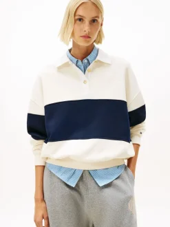 Hoody's En Sweatshirts*Tommy Hilfiger - goudkleurig relaxed rugby-sweatshirt met knopen Licht beige