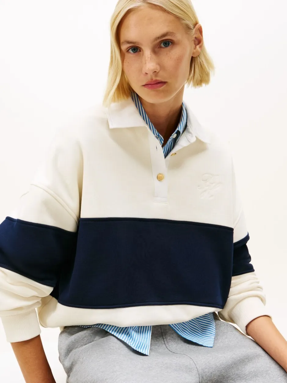 Hoody's En Sweatshirts*Tommy Hilfiger - goudkleurig relaxed rugby-sweatshirt met knopen Licht beige