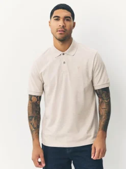 Poloshirts|Next Licht neutraal gemêleerd - Normale Pasvorm - Piqué poloshirt met korte mouwen
