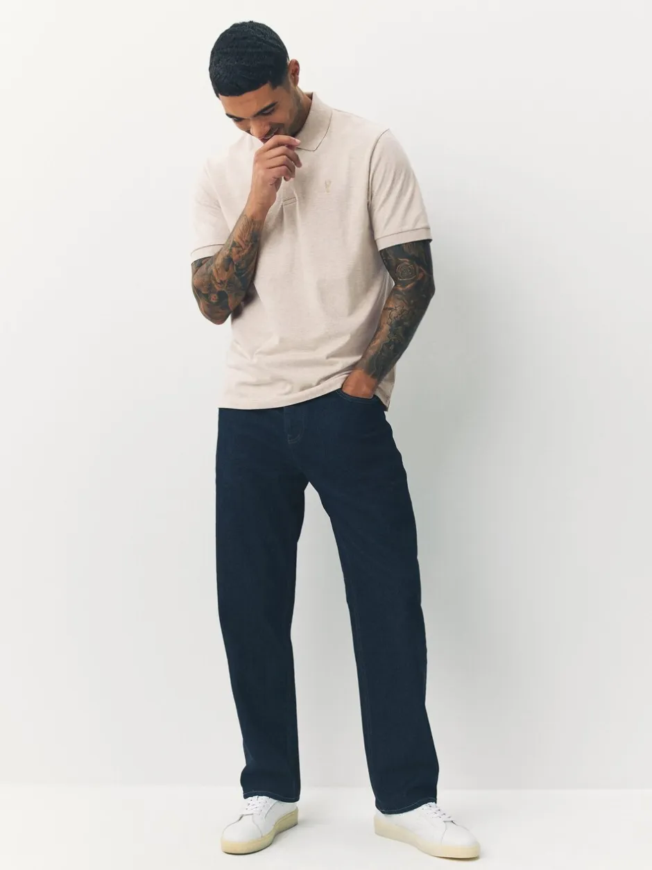 Poloshirts|Next Licht neutraal gemêleerd - Normale Pasvorm - Piqué poloshirt met korte mouwen