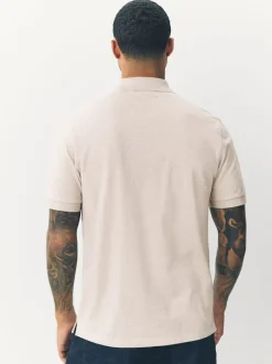 Poloshirts|Next Licht neutraal gemêleerd - Normale Pasvorm - Piqué poloshirt met korte mouwen