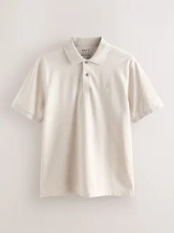 Poloshirts|Next Licht neutraal gemêleerd - Normale Pasvorm - Piqué poloshirt met korte mouwen
