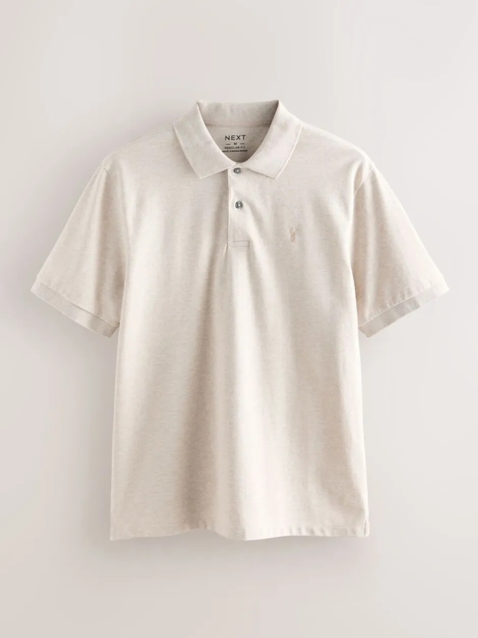 Poloshirts|Next Licht neutraal gemêleerd - Normale Pasvorm - Piqué poloshirt met korte mouwen