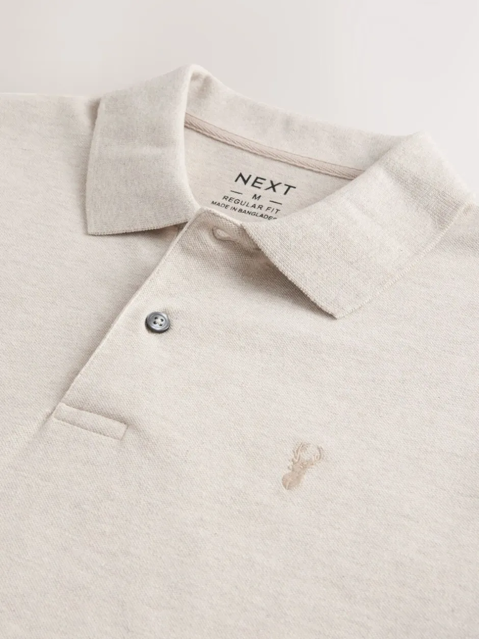 Poloshirts|Next Licht neutraal gemêleerd - Normale Pasvorm - Piqué poloshirt met korte mouwen