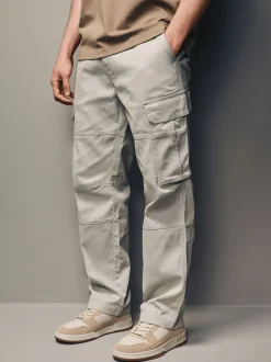 Broeken En Chino's*Next Licht pastelgeel - Straight fit - Katoenen cargostretchbroek