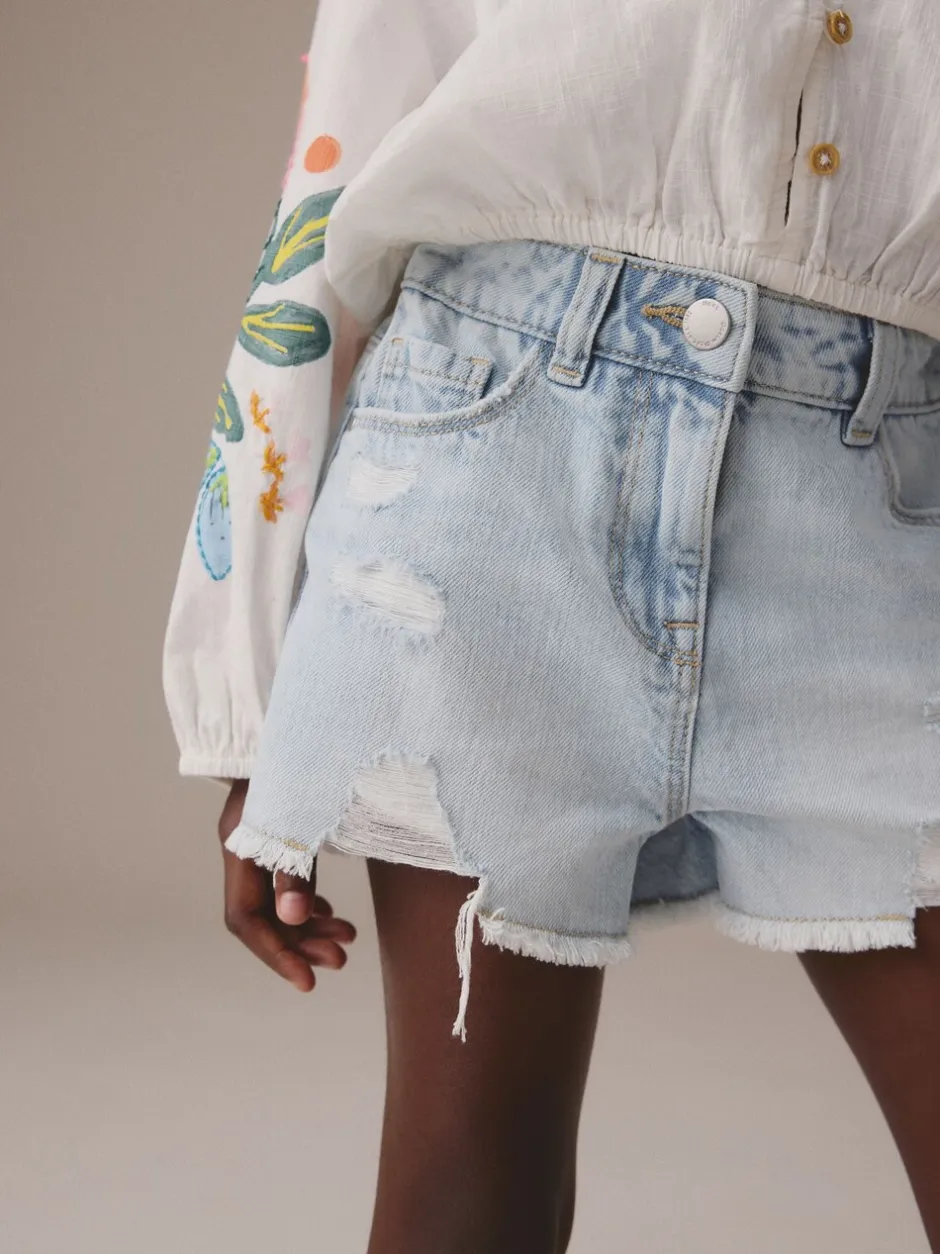 Shorts En Rokken|Next - 100% katoenen shorts met gerafelde rand (3-16jr) Lichtblauw