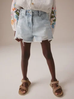 Shorts En Rokken|Next - 100% katoenen shorts met gerafelde rand (3-16jr) Lichtblauw