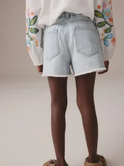 Shorts En Rokken|Next - 100% katoenen shorts met gerafelde rand (3-16jr) Lichtblauw