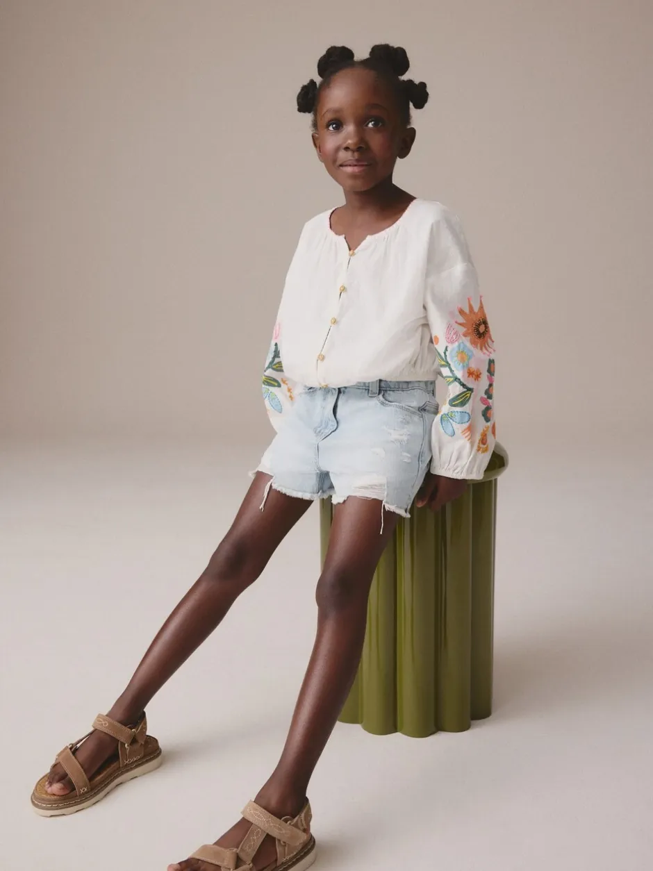 Shorts En Rokken|Next - 100% katoenen shorts met gerafelde rand (3-16jr) Lichtblauw