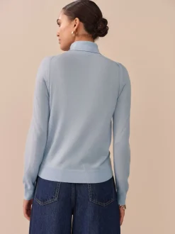 Gebreide Kleding|Next - 100% Merinowollen N.Premium trui met rolkraag Lichtblauw