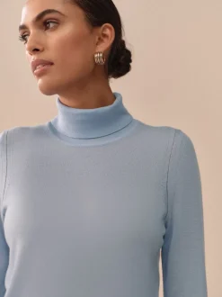 Gebreide Kleding|Next - 100% Merinowollen N.Premium trui met rolkraag Lichtblauw