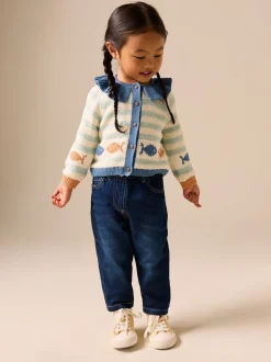 Gebreide Kleding*Next Lichtblauw - Collared Fish Stripe Cardigan (3mths-7yrs)
