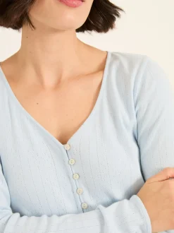 Pyjama's|Loungewear*Fat Face - FatFace Pointelle Henley Top Lichtblauw