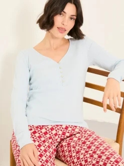 Pyjama's|Loungewear*Fat Face - FatFace Pointelle Henley Top Lichtblauw